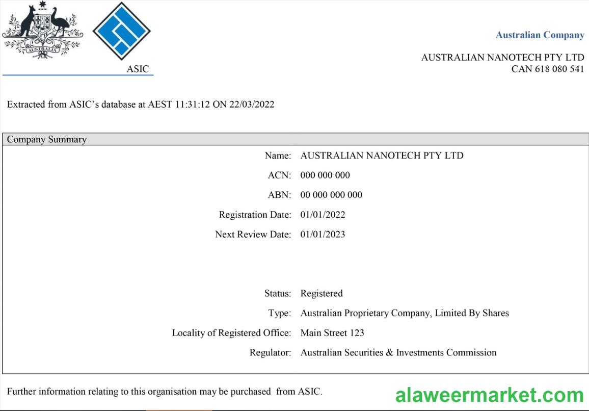Australian Securities and Investments Commission's (ASIC) Certificate of Company Registration 2